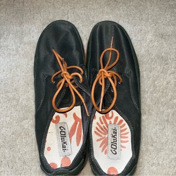 OluKai Honolulu Lace Mesh Green Rosin Smokey Orange Sz 9 MENS Sneakers - Picture 2 of 9